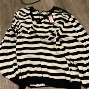 Murano Black and White Striped V-Neck Sweater